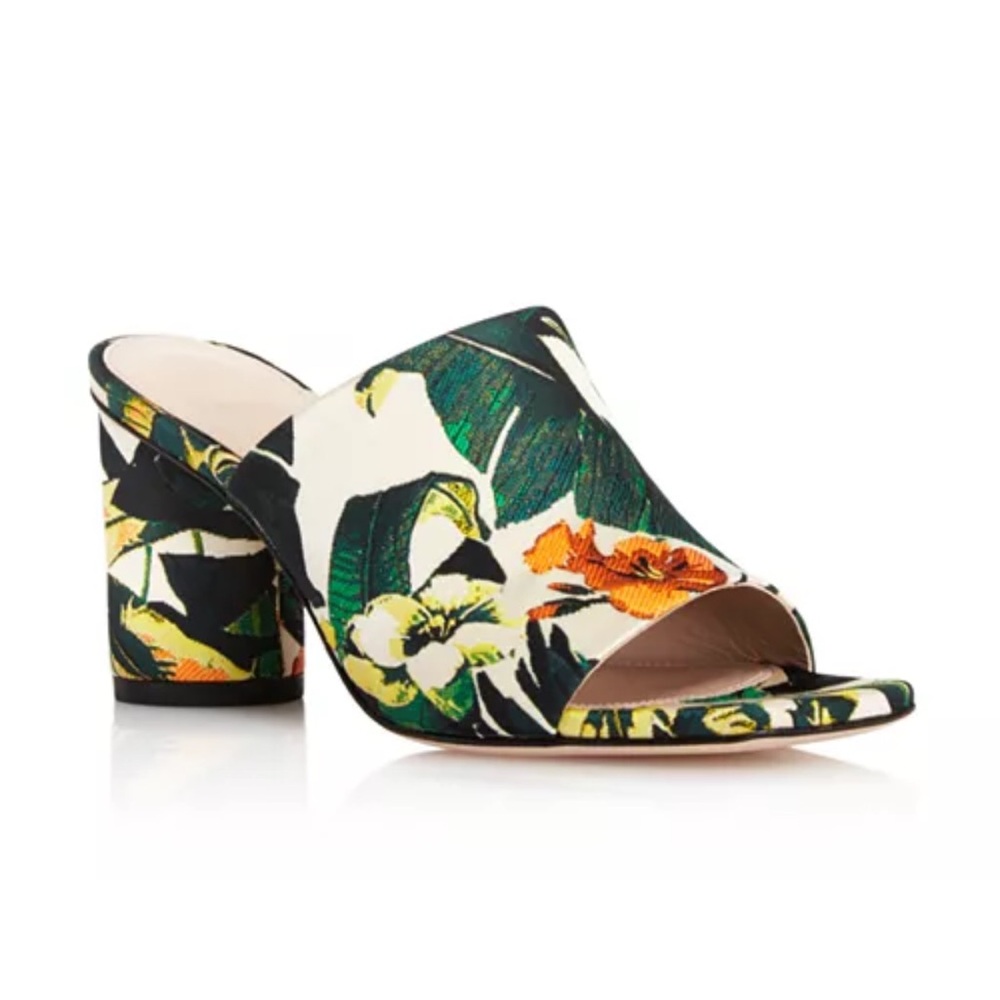 Stuart Weitzman Spanish Slide-on Floral Print High Heel Sandals Size 7.5